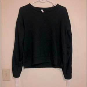 Cable & Gage Black Crew Neck W/ Ribbon Tie Sleeves